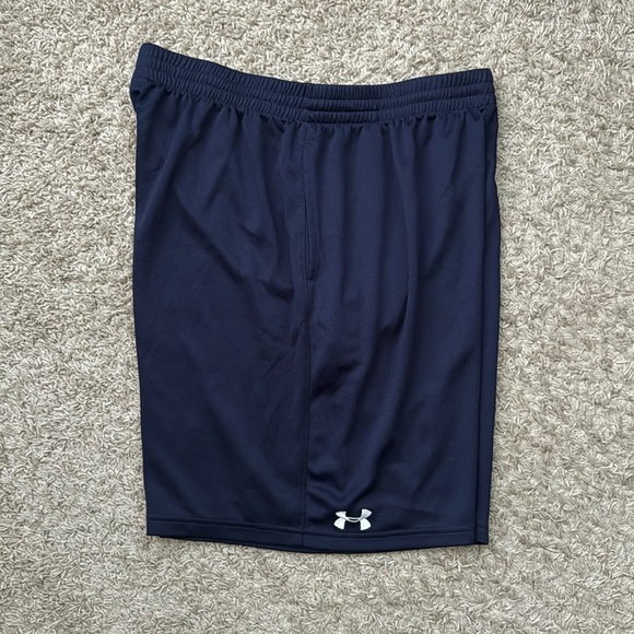 EUC Men’s Under Armour Navy/White Right Leg Logo Shorts 1201195 Size XL - Picture 6 of 8